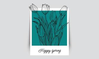 Hand drawn tulips coming out of a picture. Design for print and online projects. The tulips are outlined, highly detailed. vector