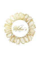 Golden elegant flower circle for Mother's Day post or invitation print. Hand drawn line art tulips in a circle with text in the middle. Outline of spring flowers on white background. vector
