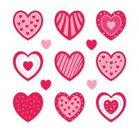 A set of Valentinethemed Heart shapes with patterns vector