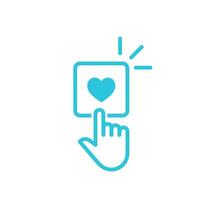 Hand and like button with heart icon. Isolated on white background. Blue icon set. vector