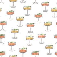Hand drawn colorful cocktail seamless pattern in retro style. Festive drink on white background. Design for bar menu, New Year party, textile, wrapping paper vector