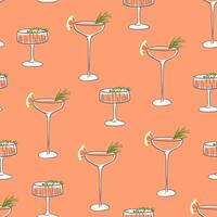 Two festive cocktails seamless pattern. New Year party retro design for textile, wrapping paper, gift paper, background vector
