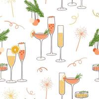 New Year cocktails seamless pattern. Festive design for textile, wrapping paper, gift paper, background vector
