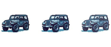 Pixel art of a blue off-road vehicle with large tires and detailed shading perfect for retro gaming or digital art projects vector