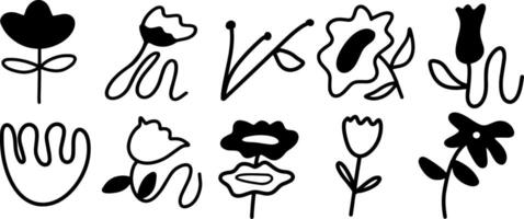 Hand-Drawn Black and White Flower Set for Artistic Projects vector