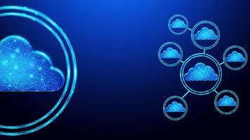 Cloud services concept in low poly style and dark blue background, suitable for online storage, cloud computing, business network, user connection, server, and futuristic technology. vector