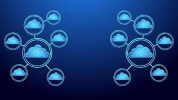 Cloud computing symbol in glowing wireframe style, illustration of internet connection and wireless server access, suitable for presentation backgrounds, banners, social media posts and websites. vector