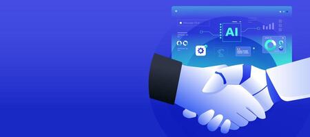 Ai Robot Handshake Collaboration illustration Banner vector