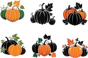 Set of Pumpkin and Leaf Silhouette illustration Design vector