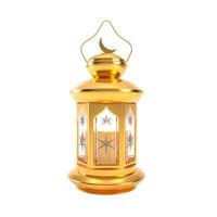 Ramadan lantern with candle 3d isolated on white background. Golden Arabic lantern, 3d render illustration. photo