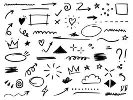 Line shape marker underline, arrow, heart brush element set vector