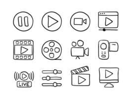 Hand Drawn audio player icon set vector