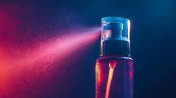 Macro View of a Spray Bottle Mist for Hair Preparation and Styling photo