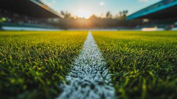 Wide-angle view of a soccer sports field with green turf photo