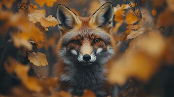 A striking image of a fox in an autumn setting photo