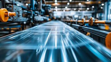 Detailed View of an Automated Plastic Bag Production Machine Operating photo