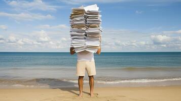a man with a pile of work papers photo
