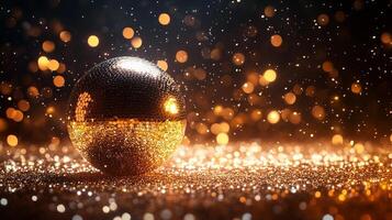 Disco ball on glittery background photo