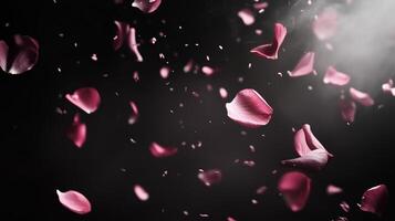 Flying Petals Over Black Background photo