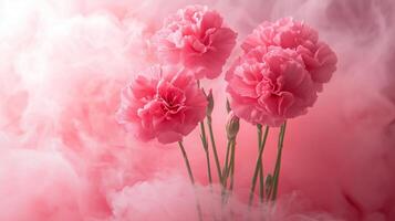 pink carnations with pink smoke photo