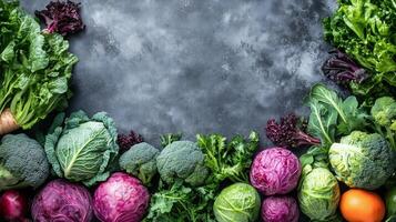 Healthy background of cruciferous cabbage family vegetables photo