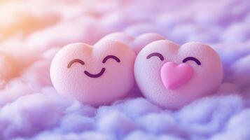 shimmering love emoji on a fluffy lavender background photo