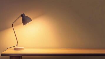 table lamp. space empty table product placement lamp down shining photo