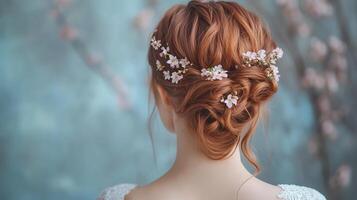 Portrait of a bride with glossy, flowing hair photo