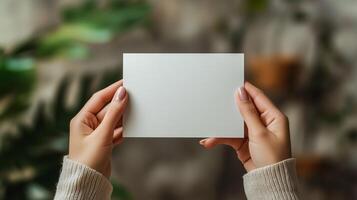 Female Hands Holding a Blank Vertical Postcard photo