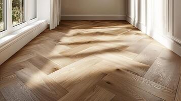 Sophisticated herringbone pattern parquet wood floor photo