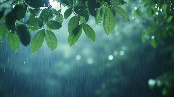 waterfall cascading over lush rainforest foliage droplets photo