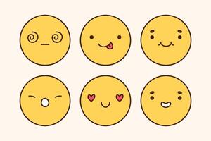 A cute emoji set with different facial expressions. Yellow characters with happy, joyful, disappointed, surprised, playful mood. doodle illustration. Perfect for social media, stickers. vector