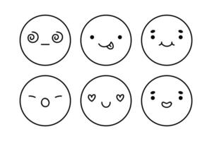 A cute emoji set with different facial expressions. Doodle characters with happy, joyful, disappointed, surprised, playful mood. hand-drawn illustration. Perfect for social media, stickers. vector