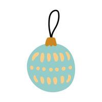 Cute blue Christmas bauble isolated on a white background. hand-drawn illustration in flat style. Perfect for holiday and season designs, cards, decorations. vector