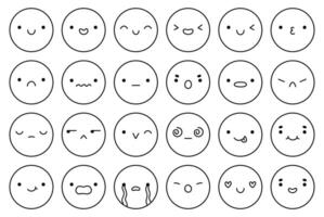 A big emoji set with different facial expressions. Doodle characters with happy, joyful, disappointed, sad, surprised, angry, playful mood. illustration. Perfect for social media, stickers. vector