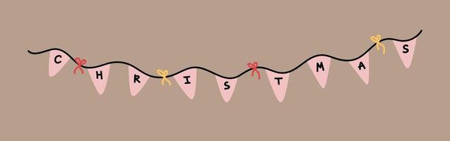 A cute banner with festive pink flags that spell out Christmas. Perfect for season and holiday designs. hand-drawn illustration in flat style. vector