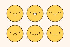 A cute emoji set with different facial expressions. Yellow characters with happy, joyful, sad, disappointed, surprised mood. doodle illustration. Perfect for social media, stickers. vector