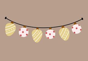 Decorative Festive garland with Christmas baubles on a beige background. Suitable for season and holiday designs. hand-drawn illustration in flat style. vector