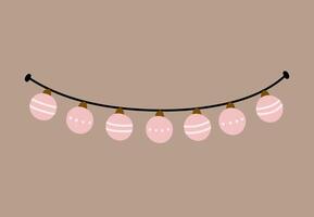 Decorative Festive garland with pink Christmas baubles on a beige background. Suitable for season and holiday designs. hand-drawn illustration in flat style. vector