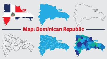 Dominican Republic country map set. internal provinces borders marked, Simple map of Dominican Republic drawing, Filled and outline. vector