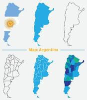 Argentina country map set. internal provinces borders marked, Simple map of Argentina drawing, Filled and outline. vector