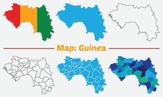 Guinea country map set. internal provinces borders marked, Simple map of Guinea drawing, Filled and outline. vector