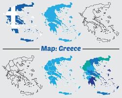 Greece country map set. internal provinces borders marked, Simple map of Greece drawing, Filled and outline. vector