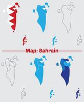 Bahrain country map set. internal provinces borders marked, Simple map of Bahrain drawing, Filled and outline. vector