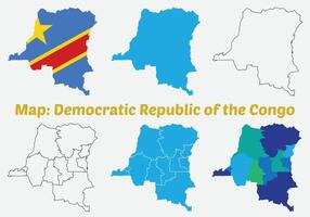 Democratic Republic of the Congo map set. internal provinces borders marked, Simple map of Democratic Republic of the Congo drawing, Filled and outline. vector