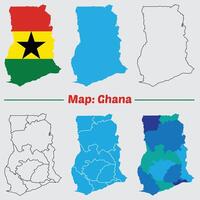 Ghana country map set. internal provinces borders marked, Simple map of Ghana drawing, Filled and outline. vector