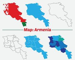 Armenia country map set. internal provinces borders marked, Simple map of Armenia drawing, Filled and outline. vector