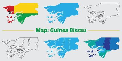 Guinea bissau country map set. internal provinces borders marked, Simple map of Guinea bissau drawing, Filled and outline. vector
