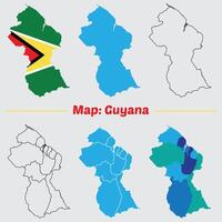 Guyana country map set. internal provinces borders marked, Simple map of Guyana drawing, Filled and outline. vector