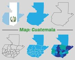 Guatemala country map set. internal provinces borders marked, Simple map of Guatemala drawing, Filled and outline. vector